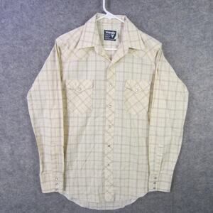 Vintage Wrangler Shirt Mens Medium Pearl Snap Western Cowboy Cut Plaid USA 80s